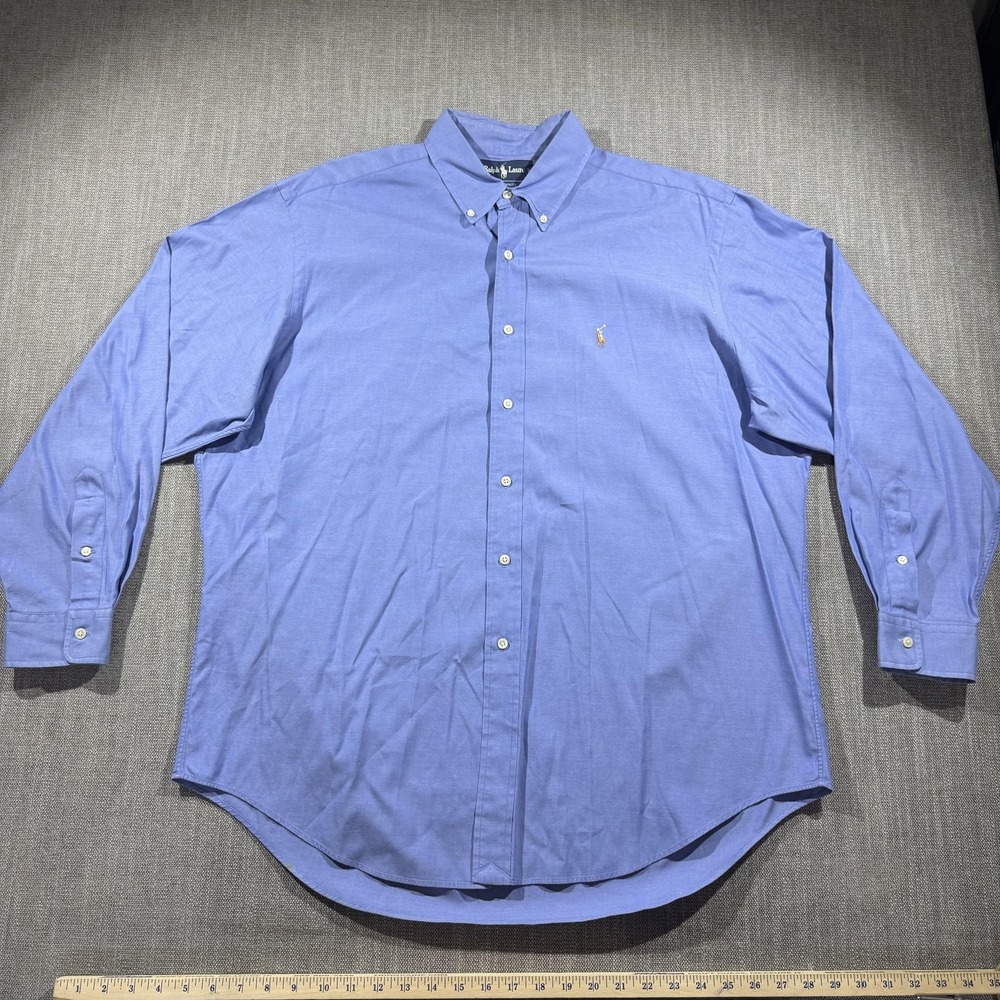 Ralph Lauren Dress Shirt Mens 17 34/35 Blue Solid Yarmouth Oxford Flesh Pony